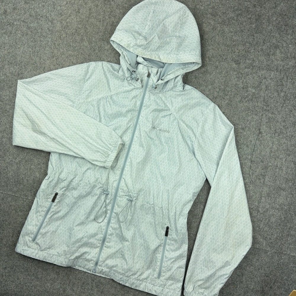 Columbia Jacket Womens Large Gray Stone Creek Geometric Printed Windbreaker Hood
